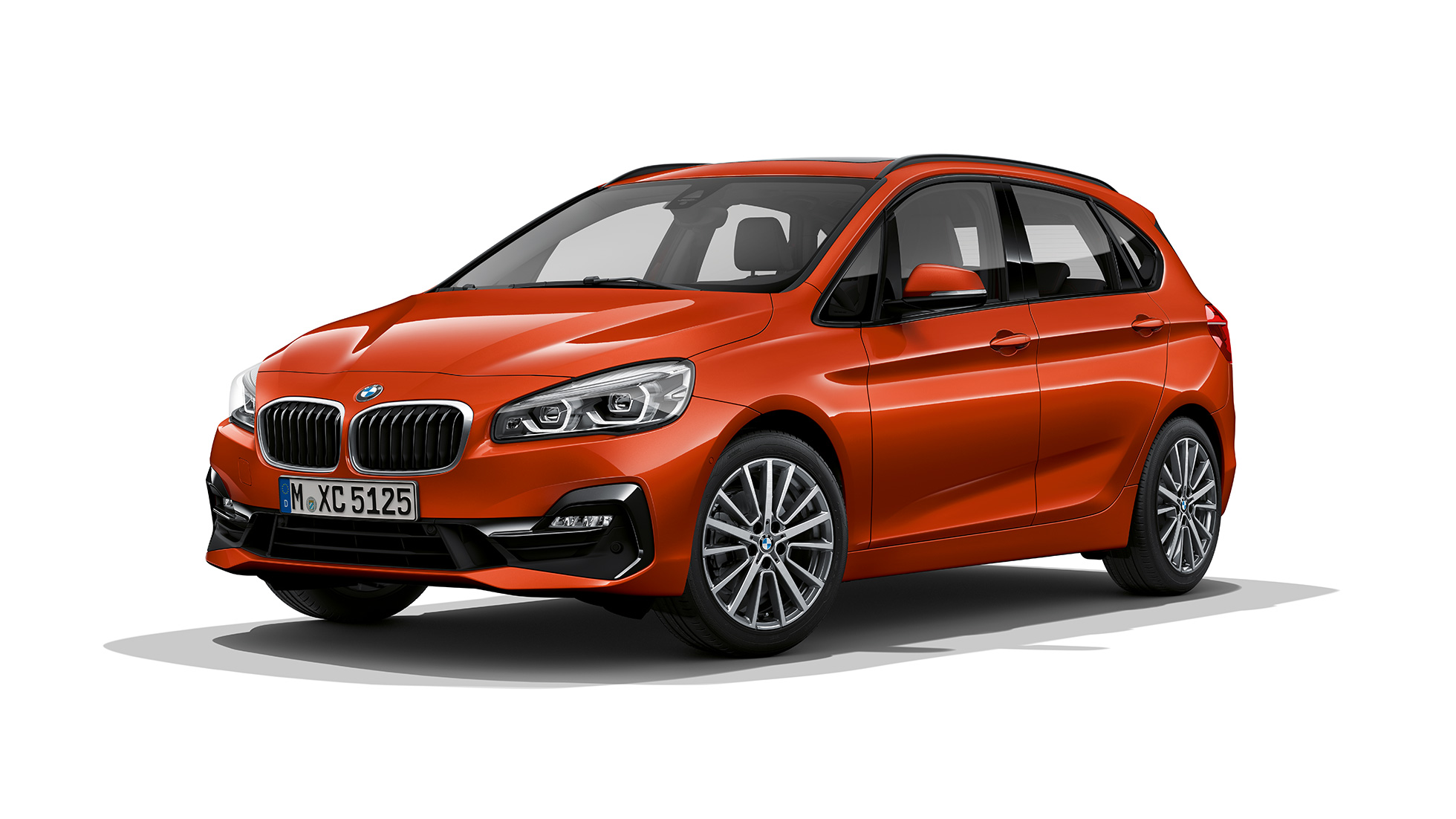 BMW 2 Series Active Tourer Model Sport Line 220i F45 Sunset Orange metallic three-quarter front view 