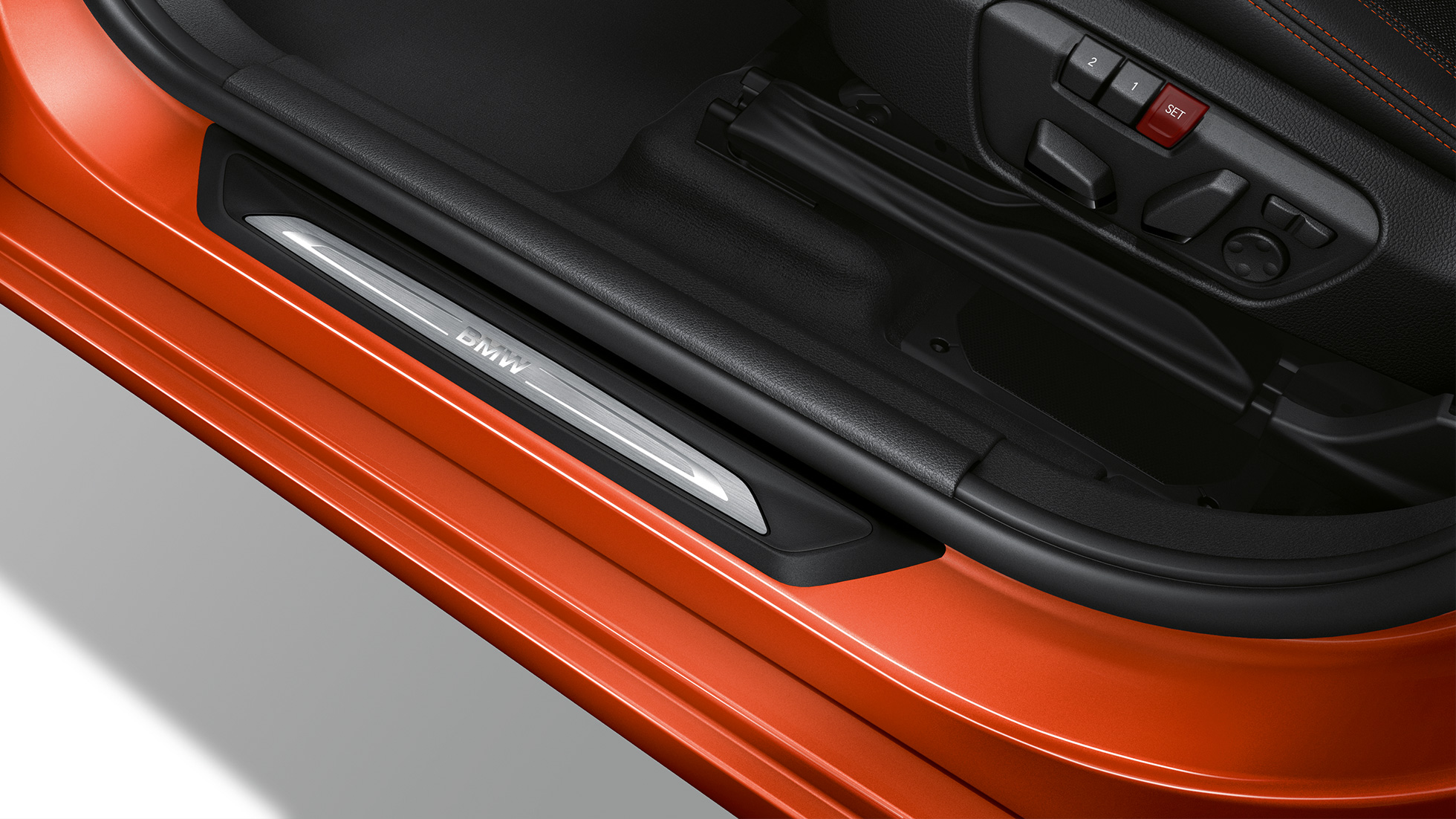 Door sill finishers BMW 2 Series Active Tourer Model Sport Line 220i F45 2018 Sunset Orange metallic